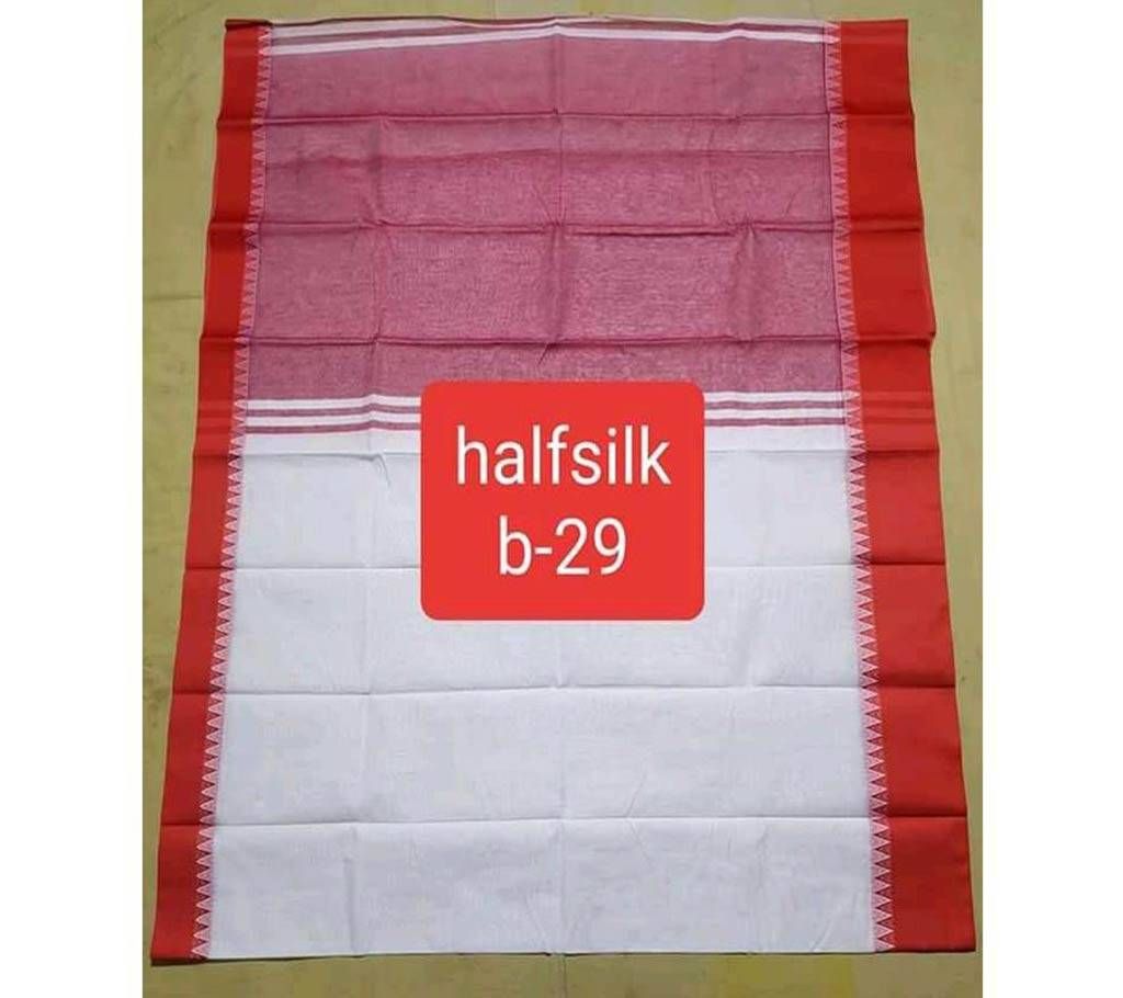 Half Silk Saree - Red White  b-29