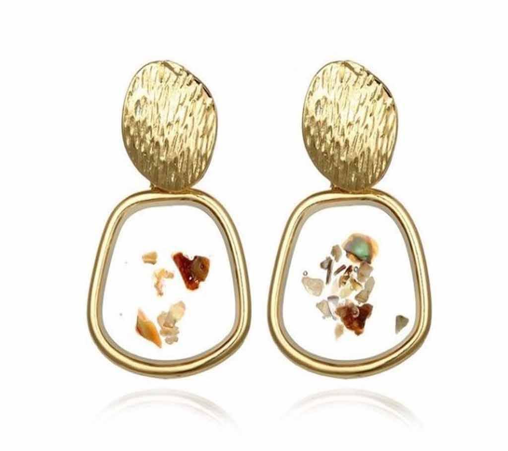 Gold Colour Glass Acrylic Drop Earrings For Women