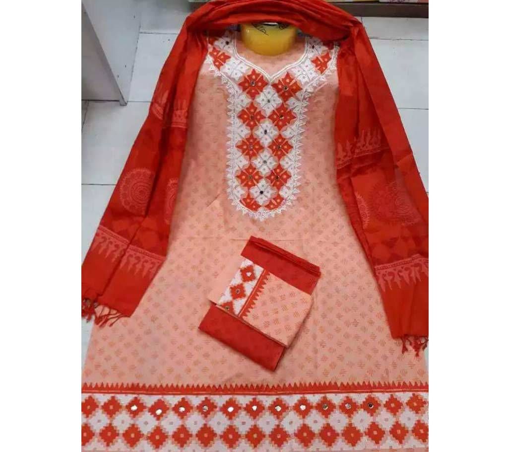 Unstitched Embroidery Printed Three Piece