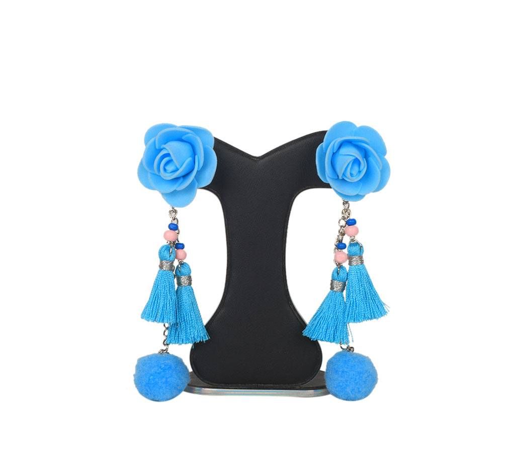 Blue Rose Earring With Tassel