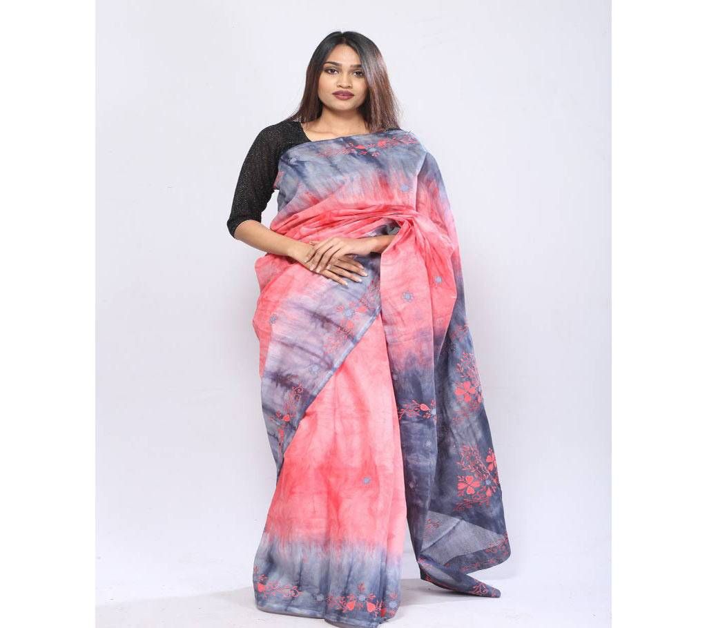 Hand Embroidery Saree -Dark coral & Deep Ash