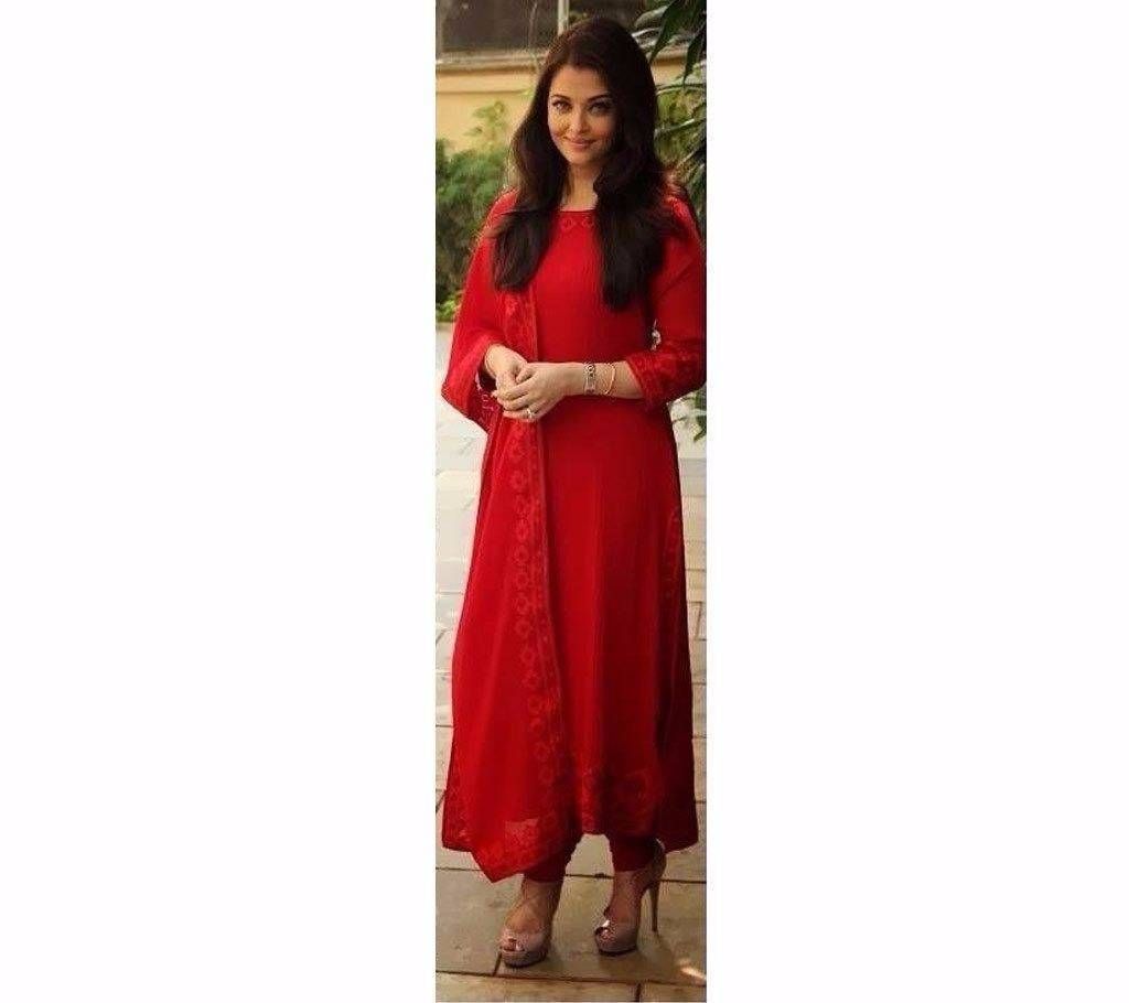 Semi-stitched Replica Georgette Embroidery Three Pieces