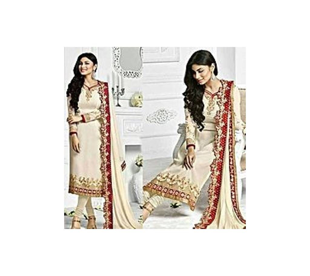 Unstitched Off White and Red Georgette Salwar Kameez for Women