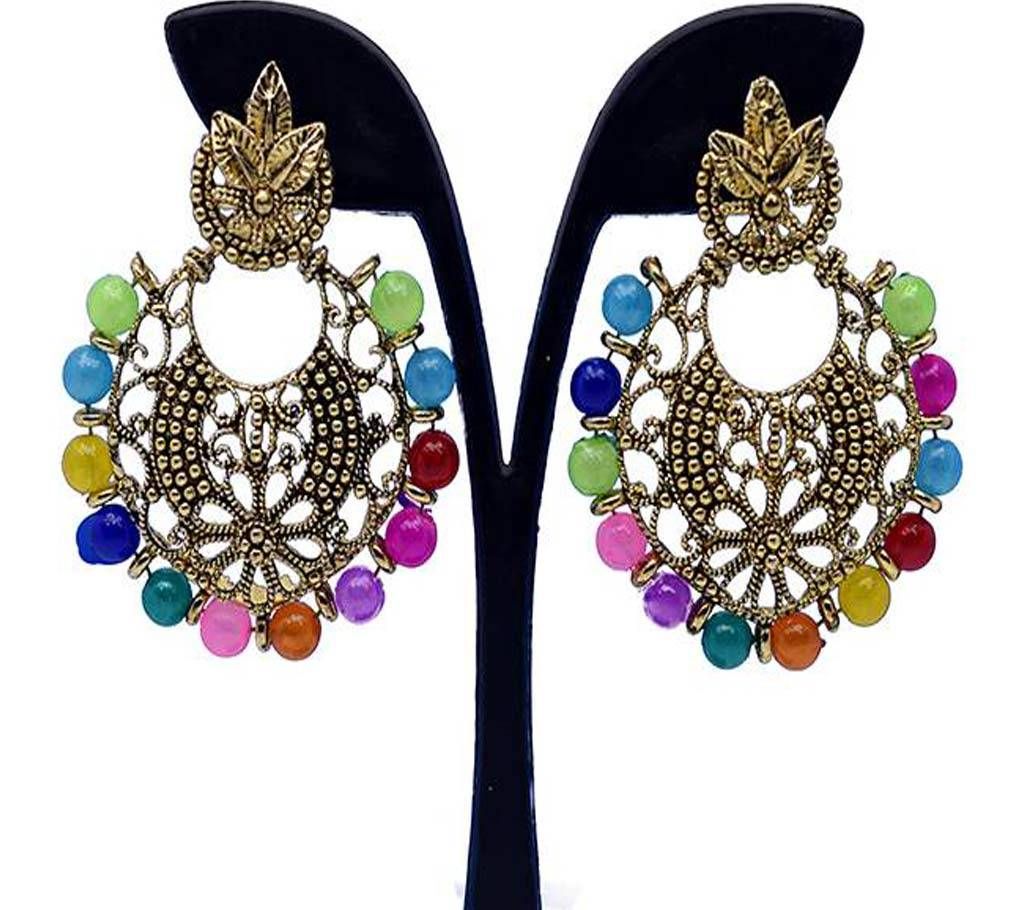 Antiqu Gold Plated Multicolor Pearl Indian Earring for Women