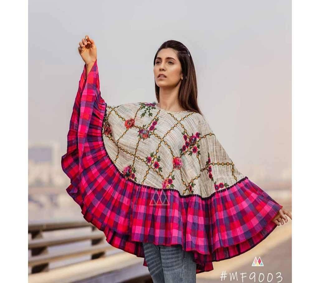 RANGEELA RE Colorful Embroidered Ponchos Cream with Pink Purple