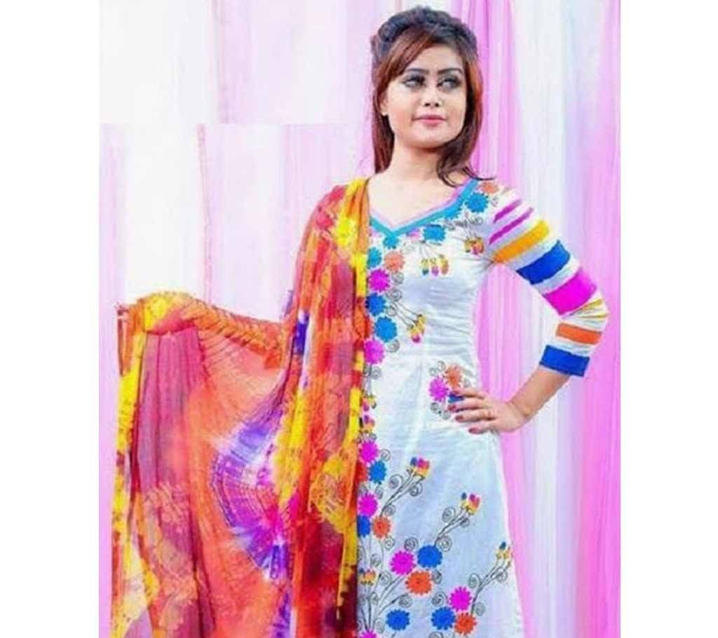 Unstitched hand printed Rajdhani voyel cotton Salwar Kameez stblock-306
