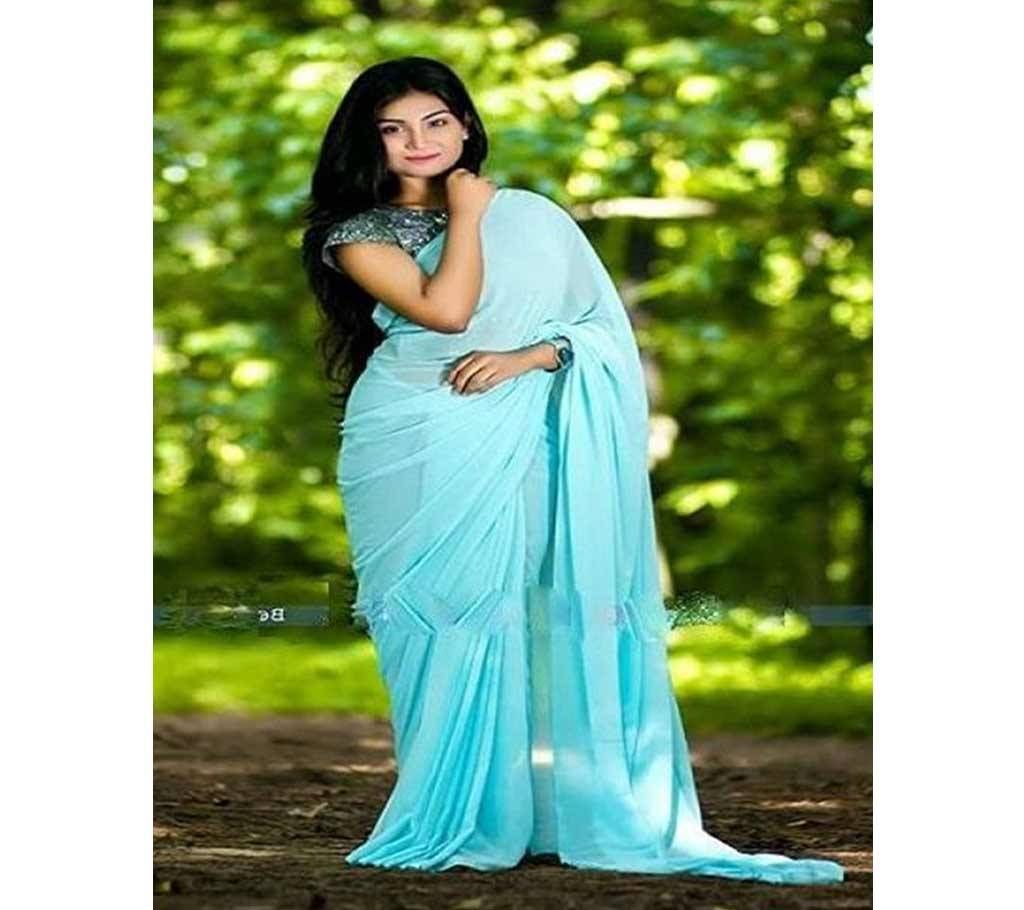 Weightless Georgette Sharee with Blouse Piece 8 PaleBlue Color