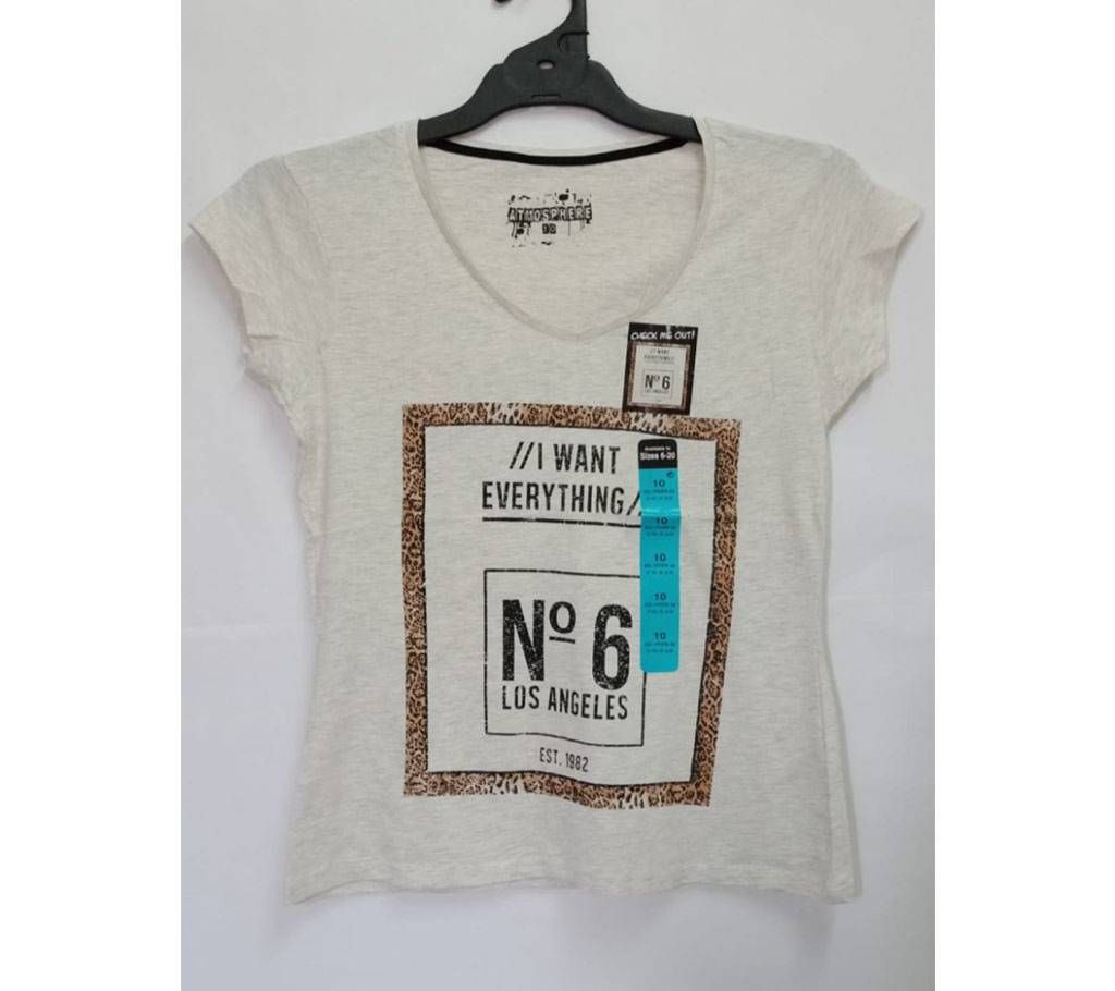 Ladies Printed Fancy Branded T-Shirt Off White