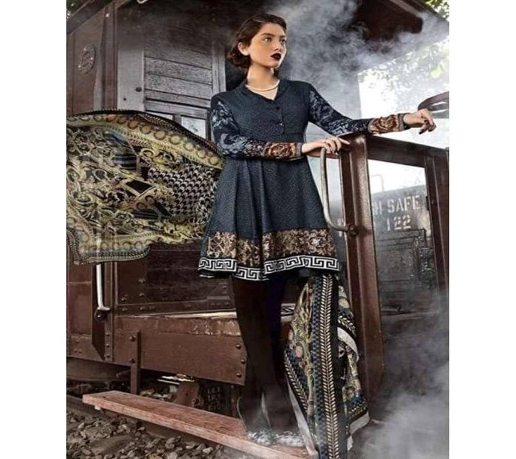 Unstitched Navy Blue Cotton Embroidery Indian 3pcs Selwar Kamez - Copy