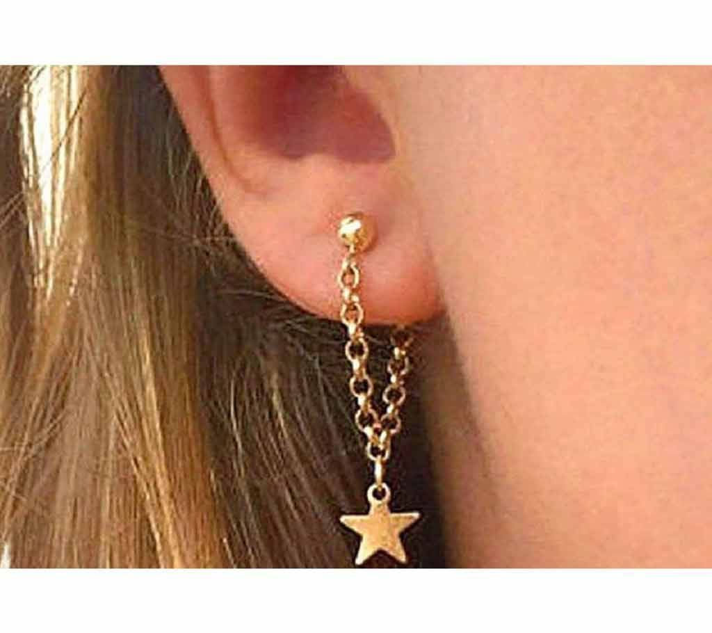 Fashion Simple Personality Pentagram Star Back Hanging Drop Earrings Korean Metal Chain Dangle Brincos Womens Jewelry