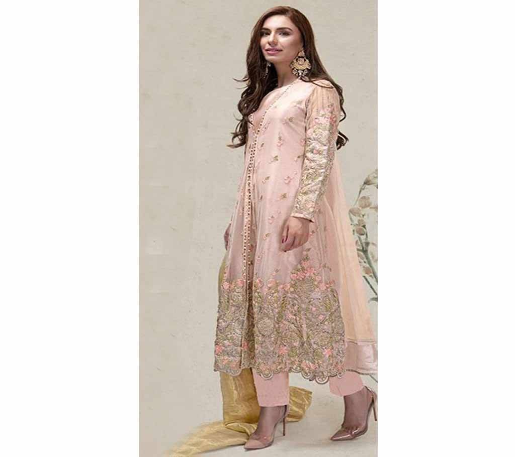 Light Rose Pink with Small Rose Design in Body Georgette 3pc