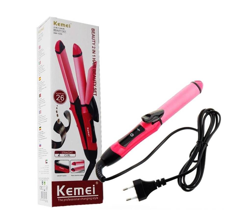 Kemei KM-1055 2 in 1 Professional Hair Straightener Irons Hair Curler Flat Iron