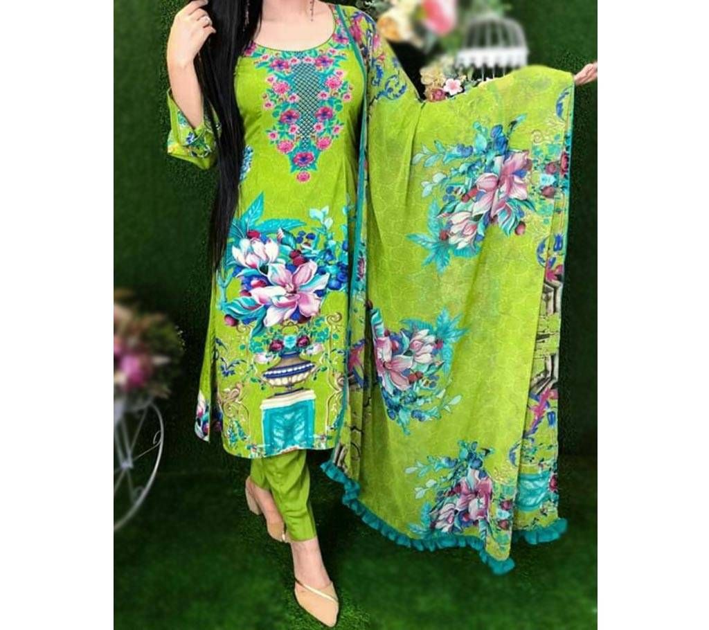 Unstitched Silk Digital Print Three Piece 