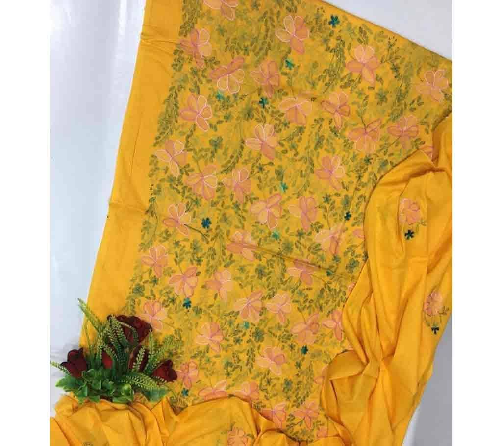 Unstitched Cotton Two Piece for Women-Yellow