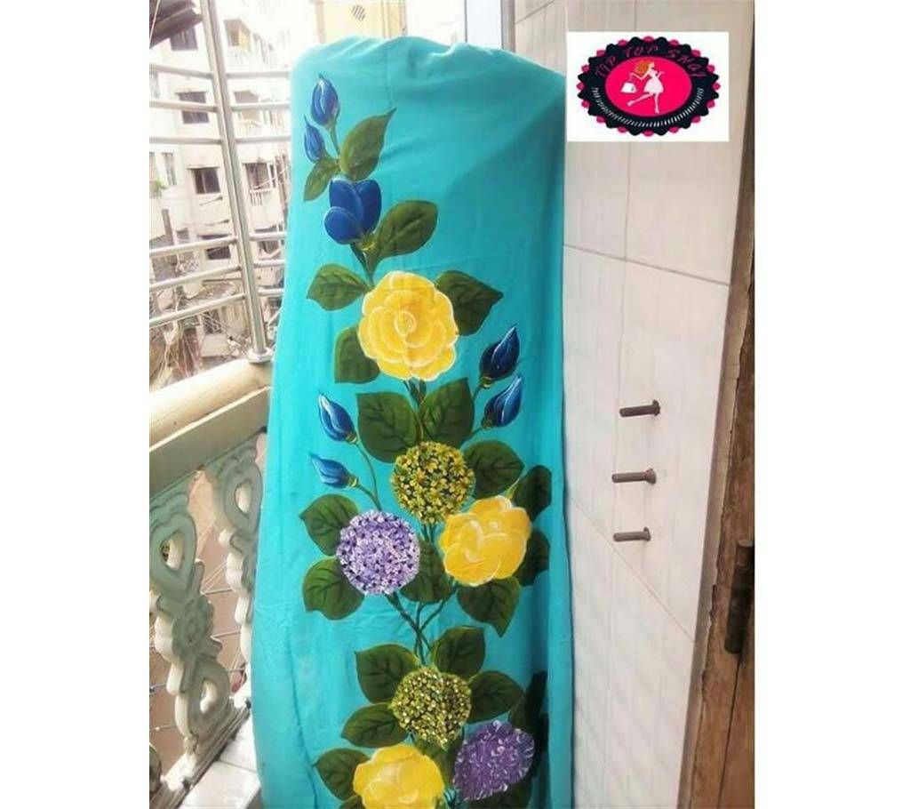 Unstitched Cotton hand painted three piece  