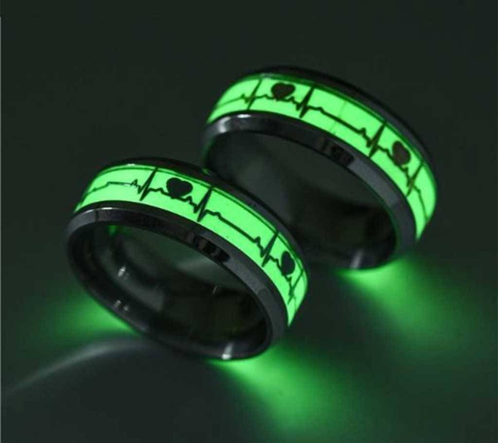 Glow in Dark silver heart beat couple Finger ring