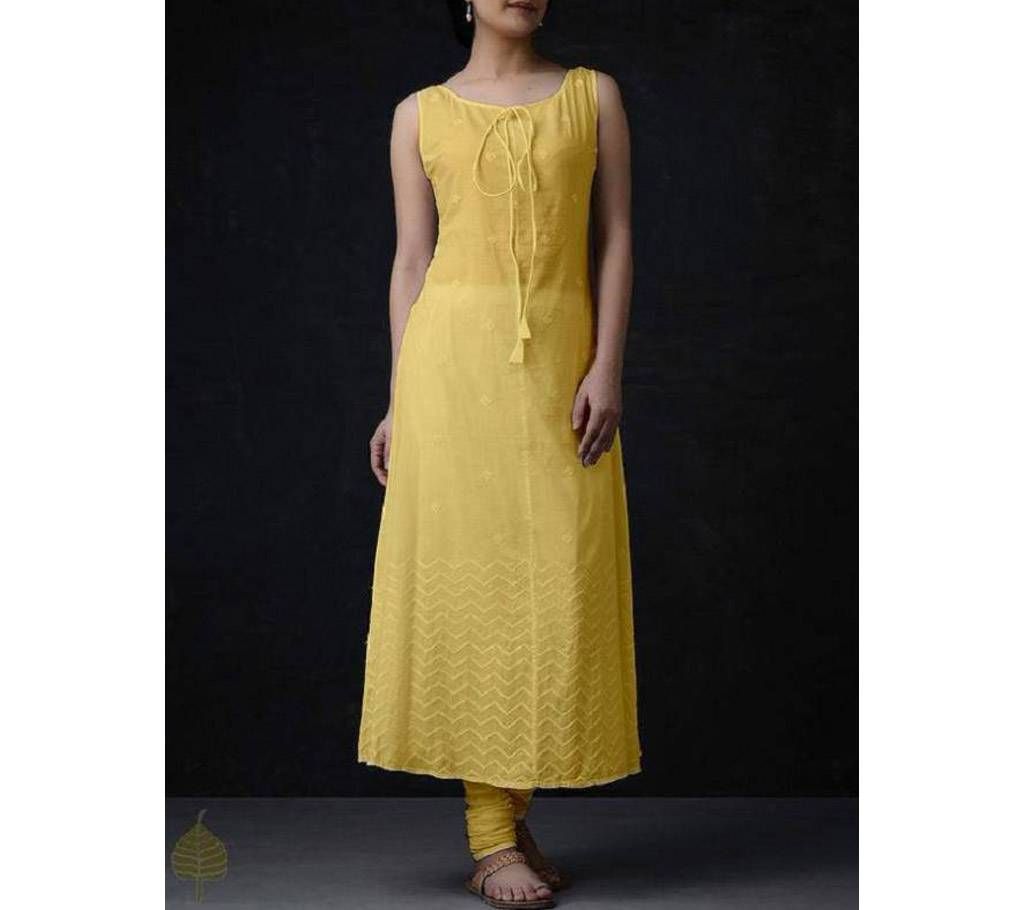 Yellow embroidered semi ready Kurti 333