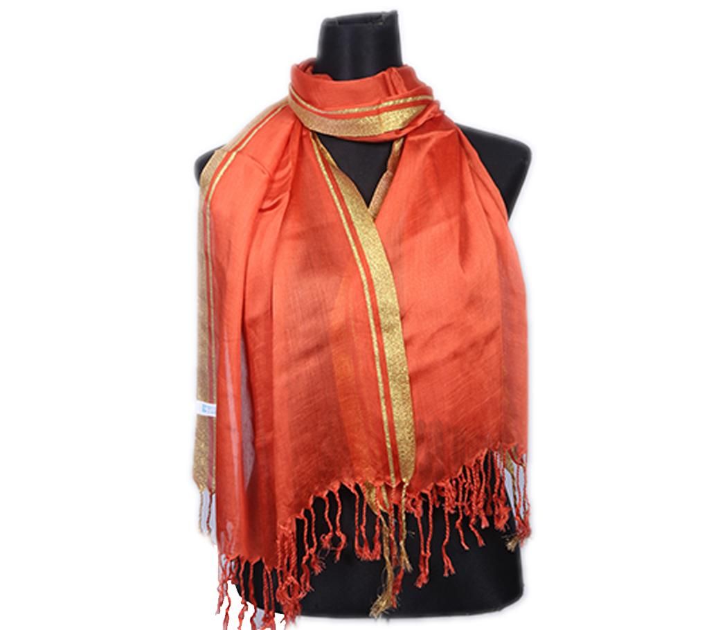 Orange Pashmina With Golden Border Hijab For Women