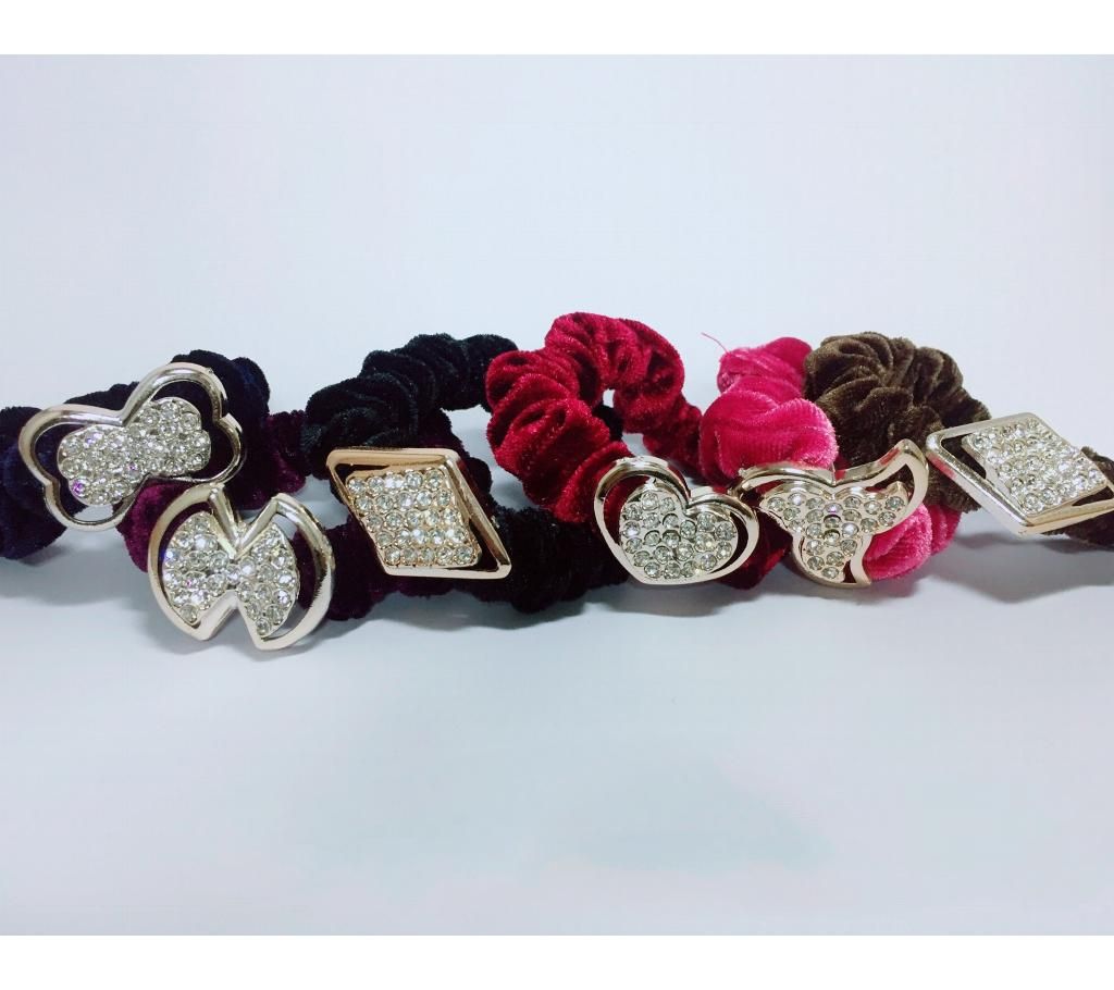 Rubber Soft Febrick With Plastic Button & Stone Hair Band