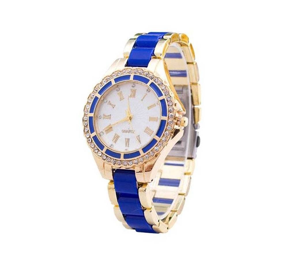 Blue and Golden Stainless Steel Bracelet Watch