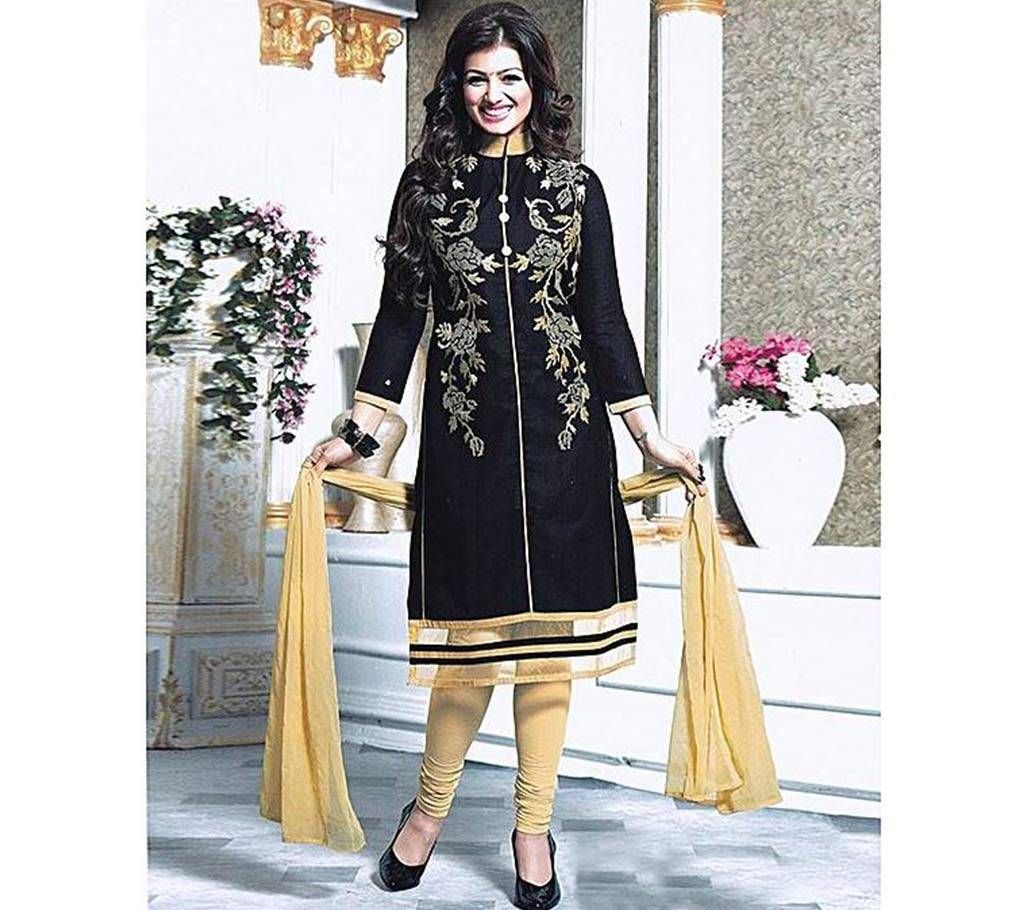 Unstitched Black Cotton Salwar kameez For Women