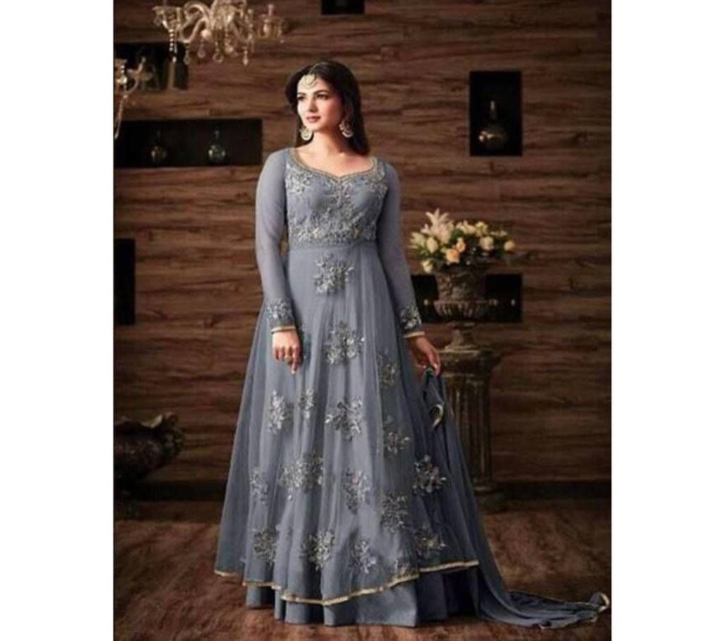Semi Stitched Indian silk With Embroidery Gown - Copy