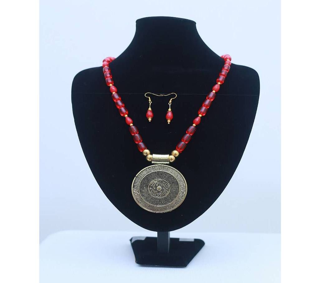 Red Beads Necklace with Earrings