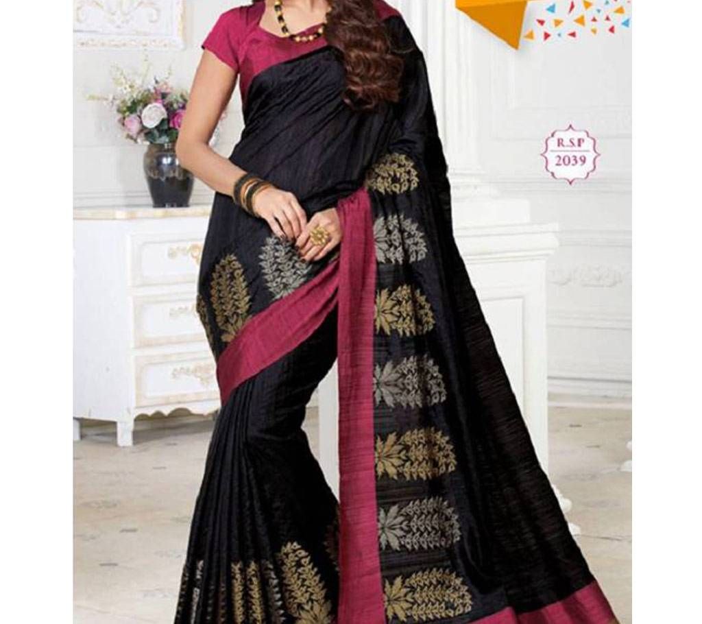 Indian Black and Pink Silk Saree
