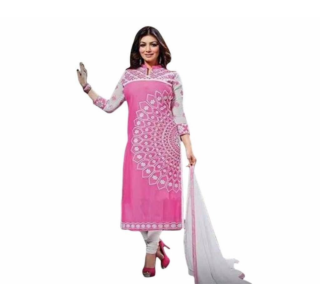 Pink and White Cotton Un-stitched Block Printed Shalwar Kameez For Women (Copy)