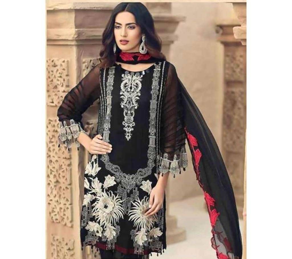 Unstitched Cotton Embroidery Indian Black 3pcs Selwar Kamez - Copy