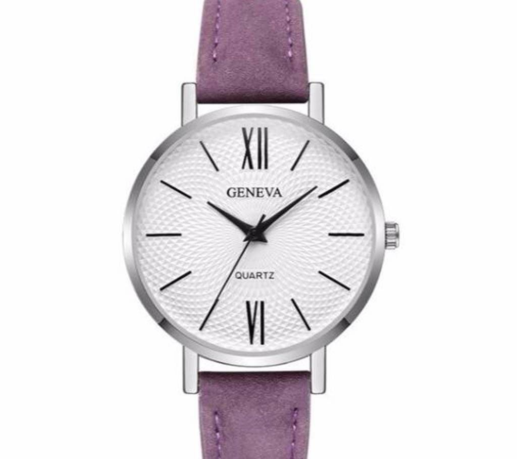 GENEVA Leather Analog Classic Casual Quartz Watch For Women