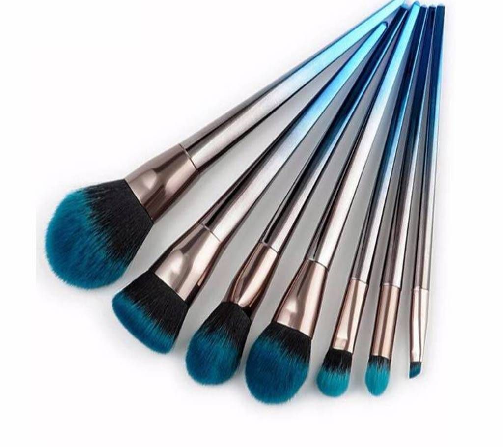 7 Gradient Blue Black Diamond Handle Makeup Brush Set