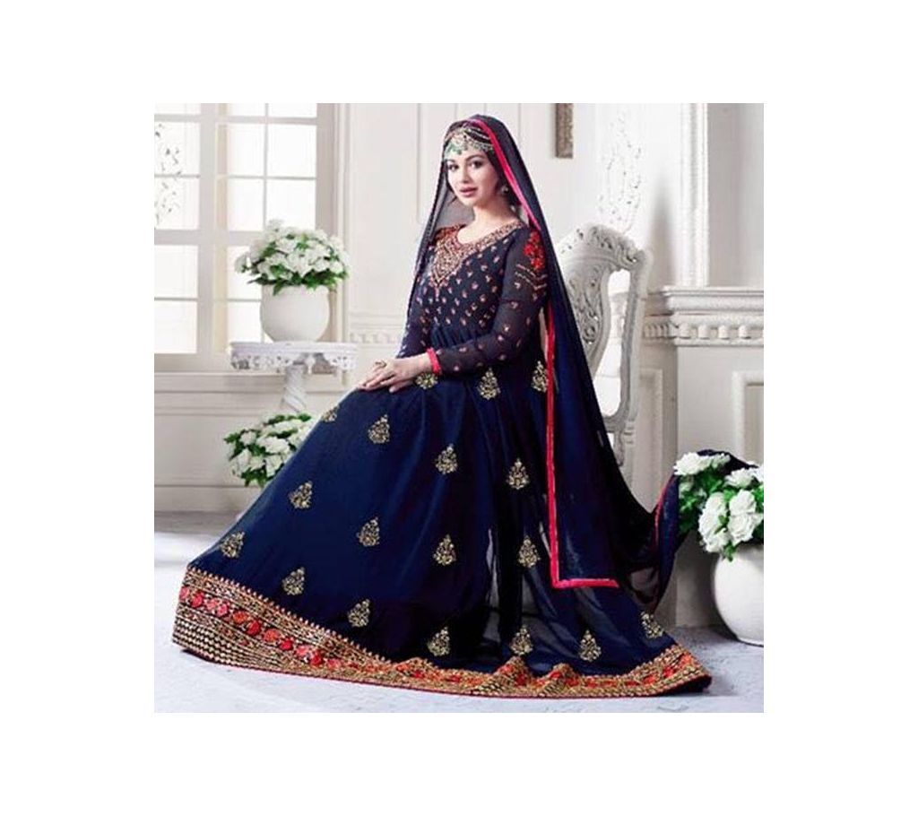 Unstitched Navy Blue Georgette Gown For Women