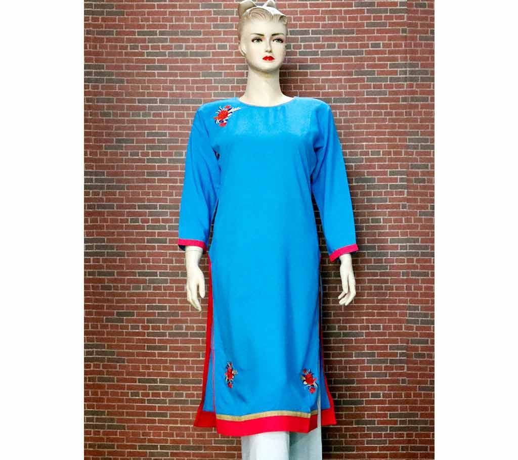 Women Full Sleeve Blue Embroidery Printed Single Kameez/Kurti