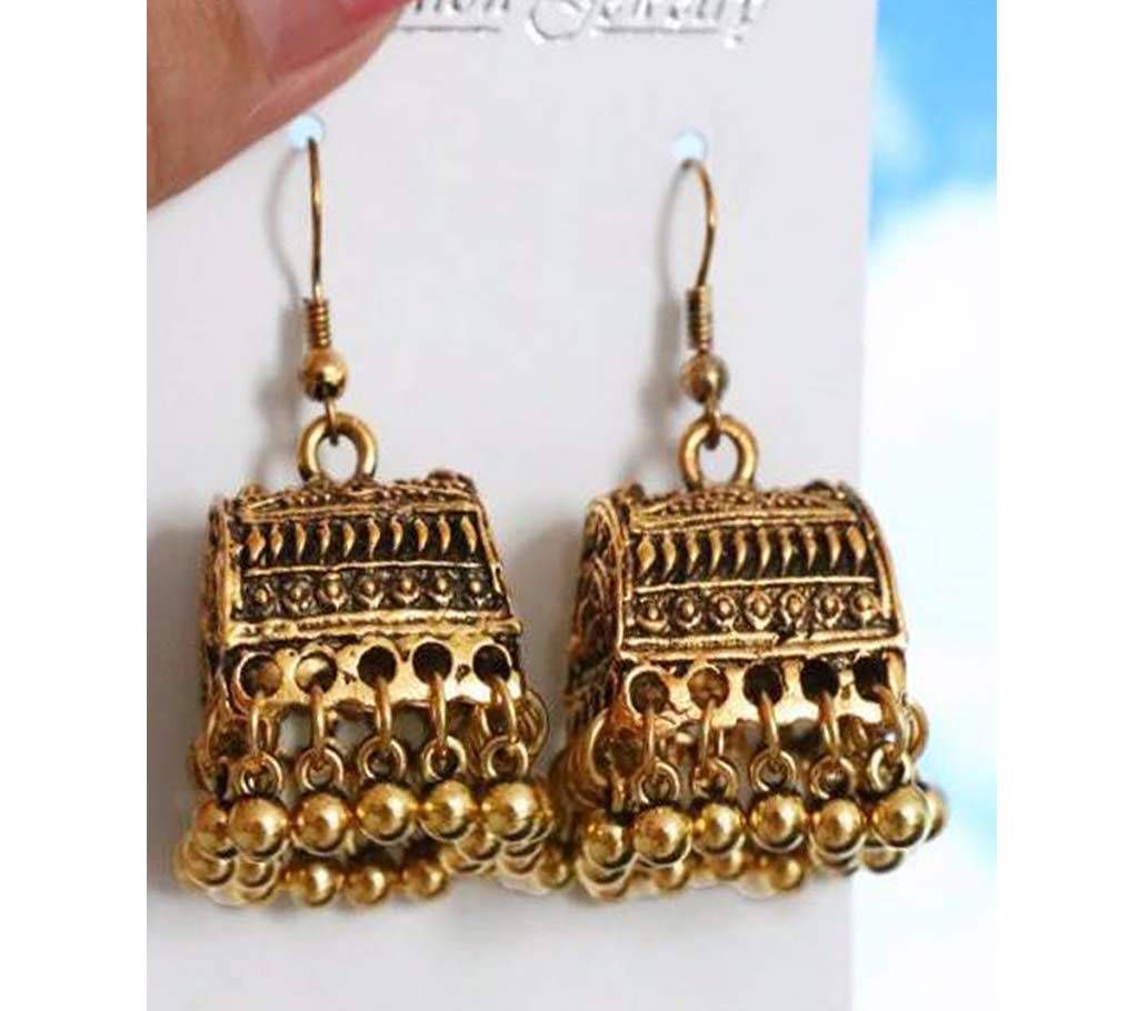 Big Vintage Gold Statement Metal Bell Earring For Women