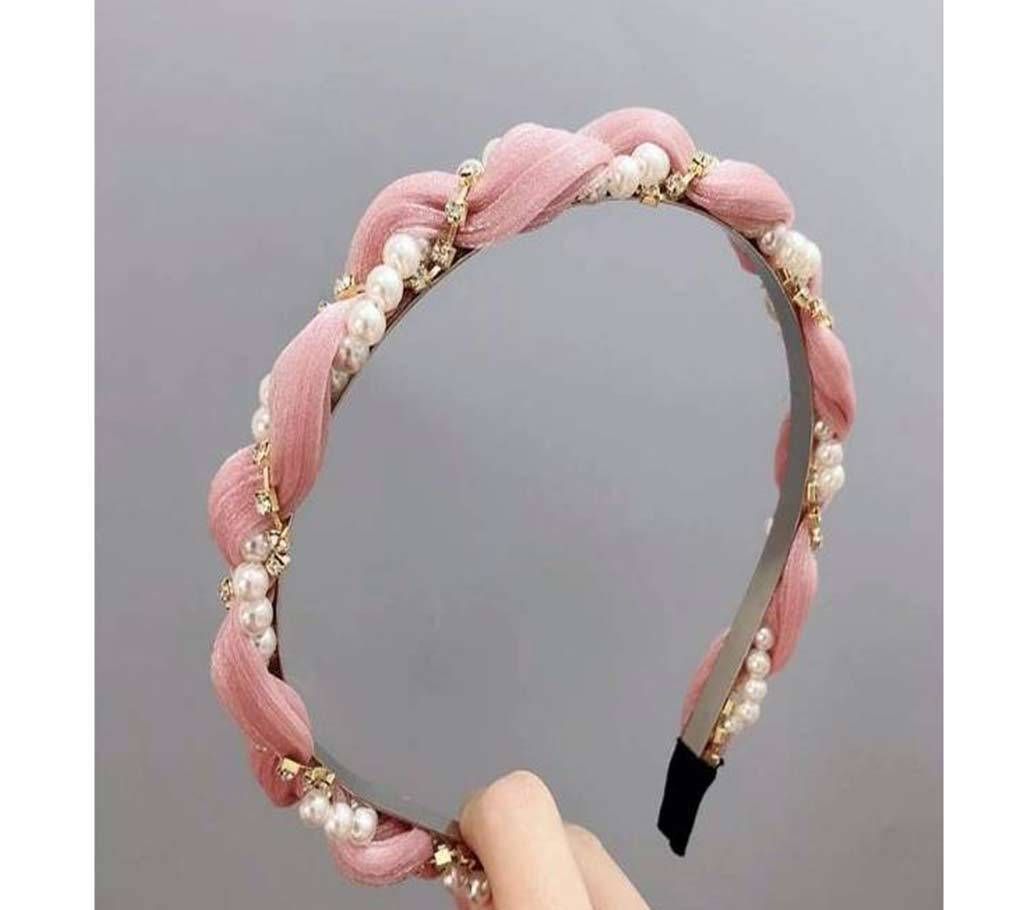 1Pcs Women Simulated Pearl Cross Chiffon Hairband