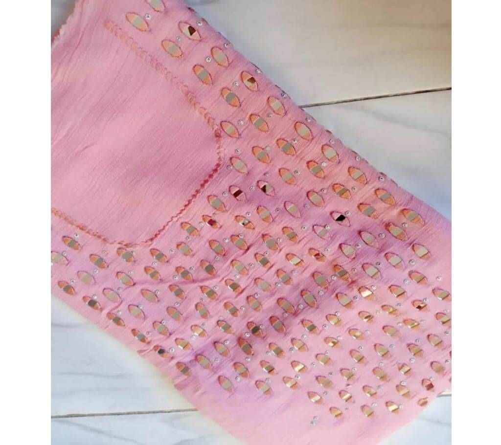 Unstitched embroidery & Glass work pink Color kameez for Women (1 piece)