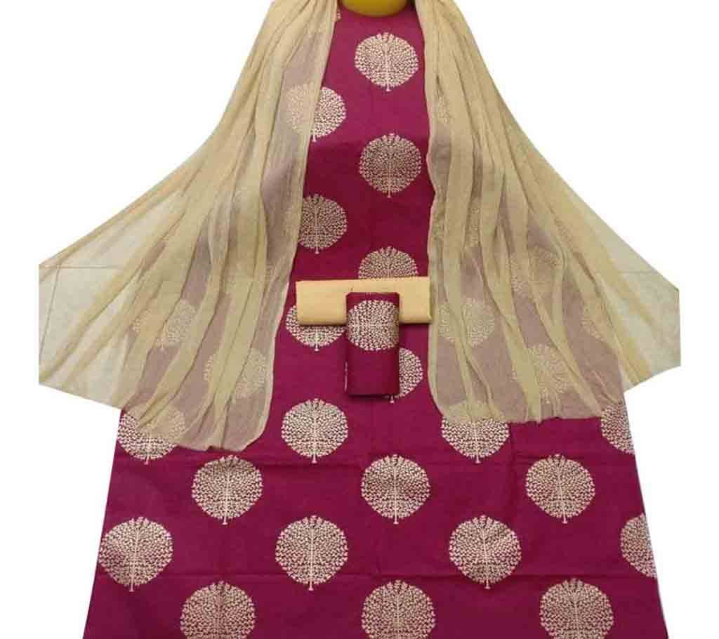 Maroon Unstitched Skin Printed Cotton 3Piece