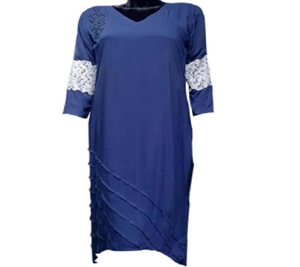 ECEV Boat shape lace Linen Kurti for Women