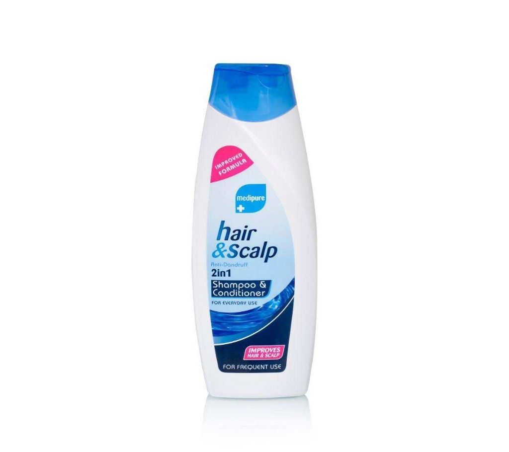 Product details of Medipure+ Hair and Scalp Anti-Dandruff 2 In 1 Shampoo and Conditioner Apply generous amount of shampoo to wet hair, Massage thoroug