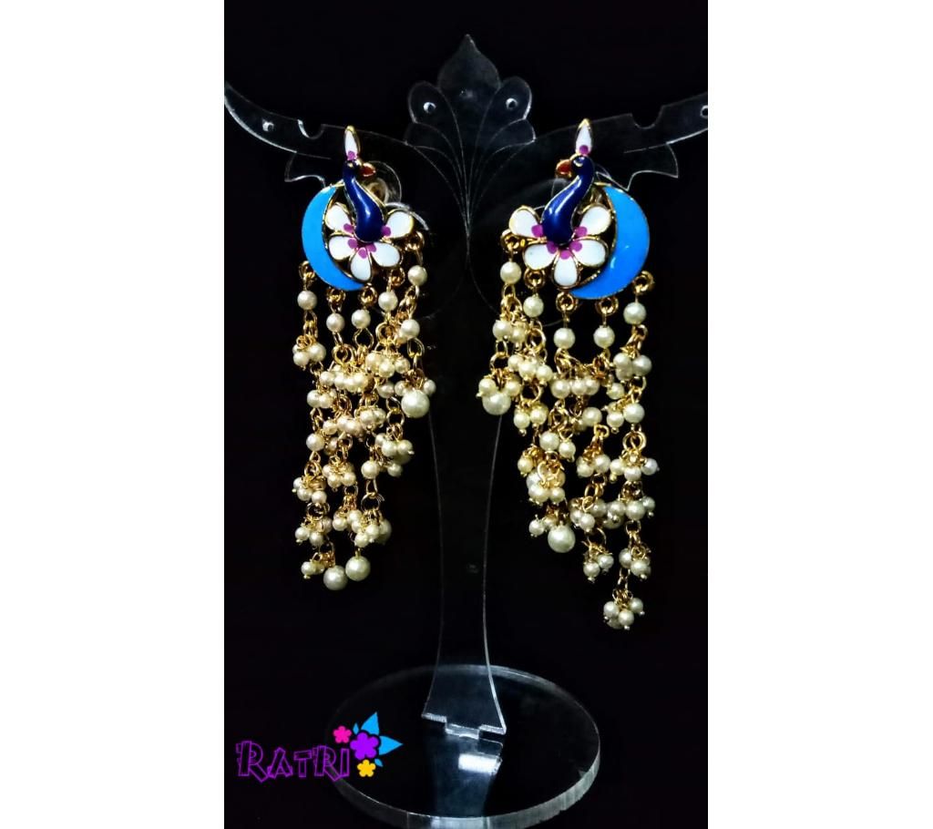 Peacock Design Blue Meenakari With Pearl Earring