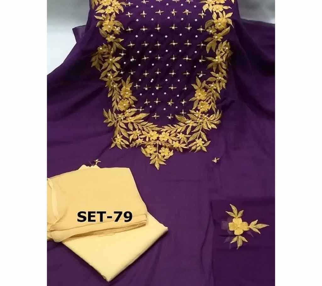 Semi Stitched Indian Weightless Georgette - Embroidery Three Piece Purple -28
