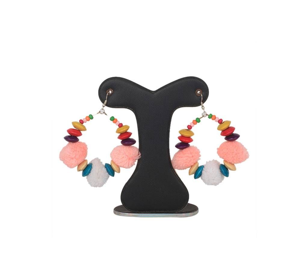 Pink Pom Pom With Wooden Beads