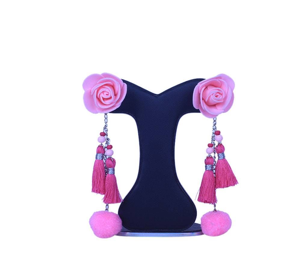 Pink Rose Earring With Tassel