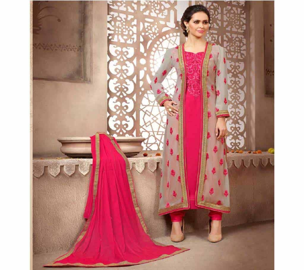 Pink Faux Georgette Jacket Style Straight Suit