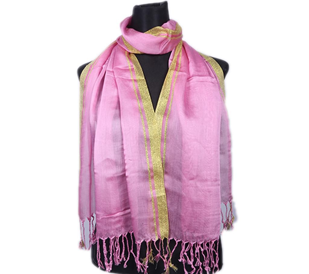 Light Pink Pashmina With Golden Border Hijab For Women