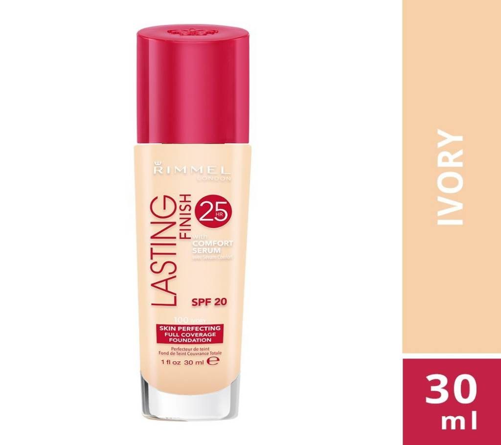 Rimmel Lasting Finish 25 HR Foundation for Women - 100 Ivory 30ml - UK Original 