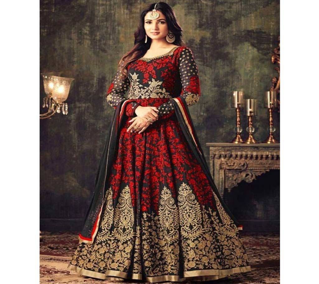 Black and Red Georgette Embroidered Gown for Women