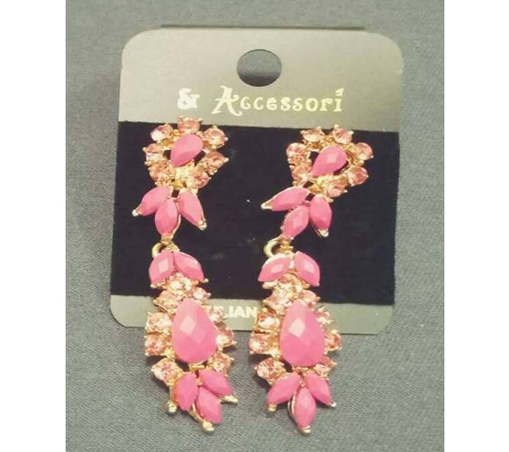 Pink stone Golden base Earring