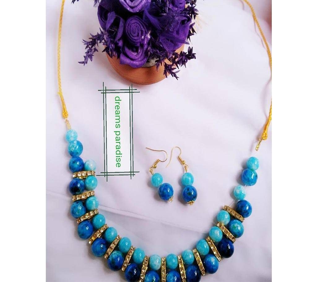 stone spacer+ small and big glass beads neckpiece earring 